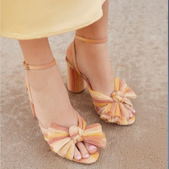 LOEFFLER RANDALL Camellia Sunset Bow Sandal Block Heel Peep Toe Pastel Sandal - Picture 1 of 13